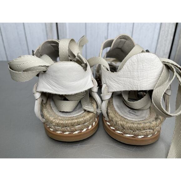 Free People + Matisse Cream Leather Ankle Tie Up Sandal size 8 - Picture 4 of 5